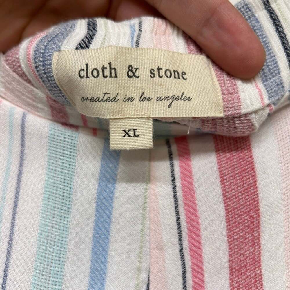 Cloth & Stone Women's Multi Striped Linen Blend Raw Hem Wide Leg Pants Size XL - Picture 4 of 7